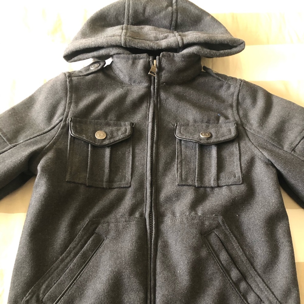 Boy Pea coat-style coat in size 7/8 w hoodie